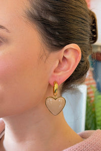 Resin Heart Earrings - Beige