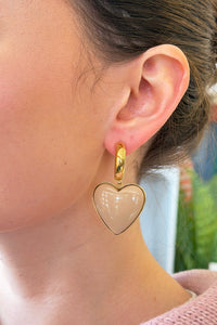 Resin Heart Earrings - Beige