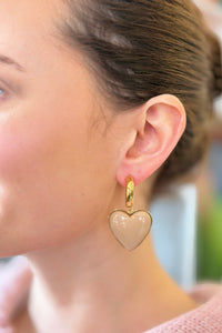 Resin Heart Earrings - Beige