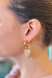 Resin Heart Earrings - Beige