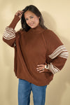 Stripe Pullover High Neck Sweater - Coffee