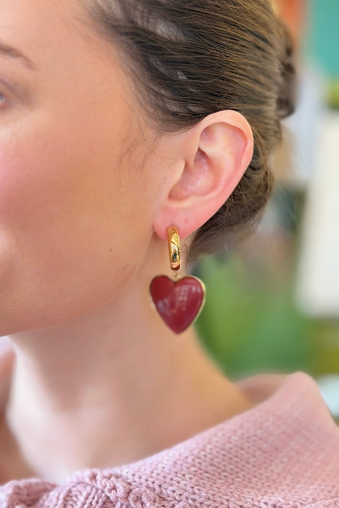 Resin Heart Earrings - Maroon