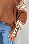 Stripe Pullover High Neck Sweater - Coffee