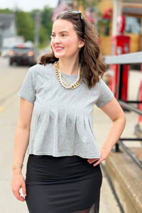 Pleated Swing Tee Top - Grey