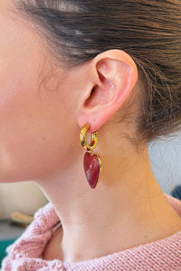 Resin Heart Earrings - Maroon