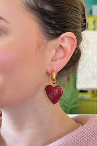 Resin Heart Earrings - Maroon