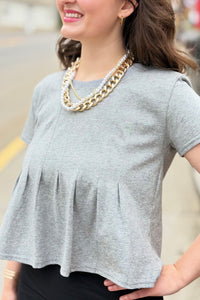 Pleated Swing Tee Top - Grey