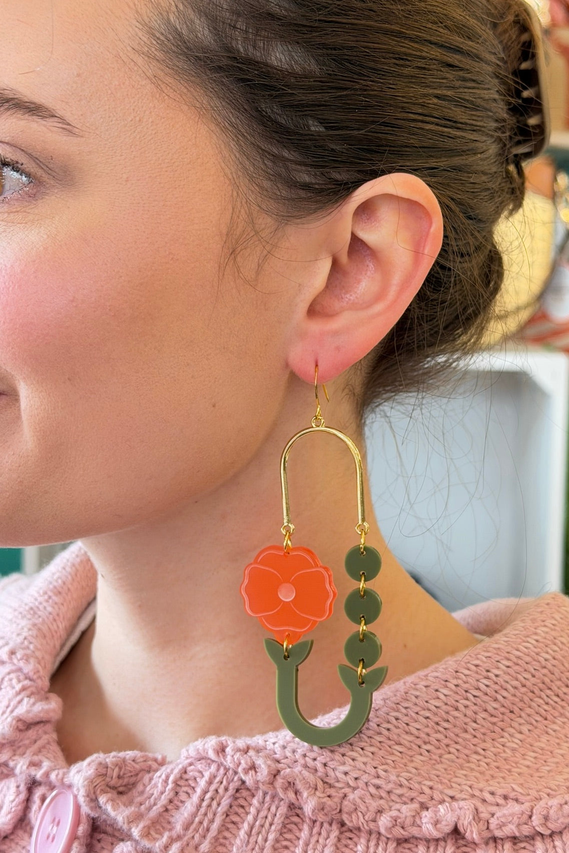 Botanical-Inspired Lightweight Acrylic Earring - Poppy Loop