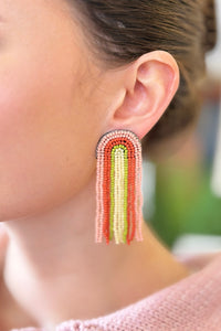 Beaded Rainbow Earrings - Pink