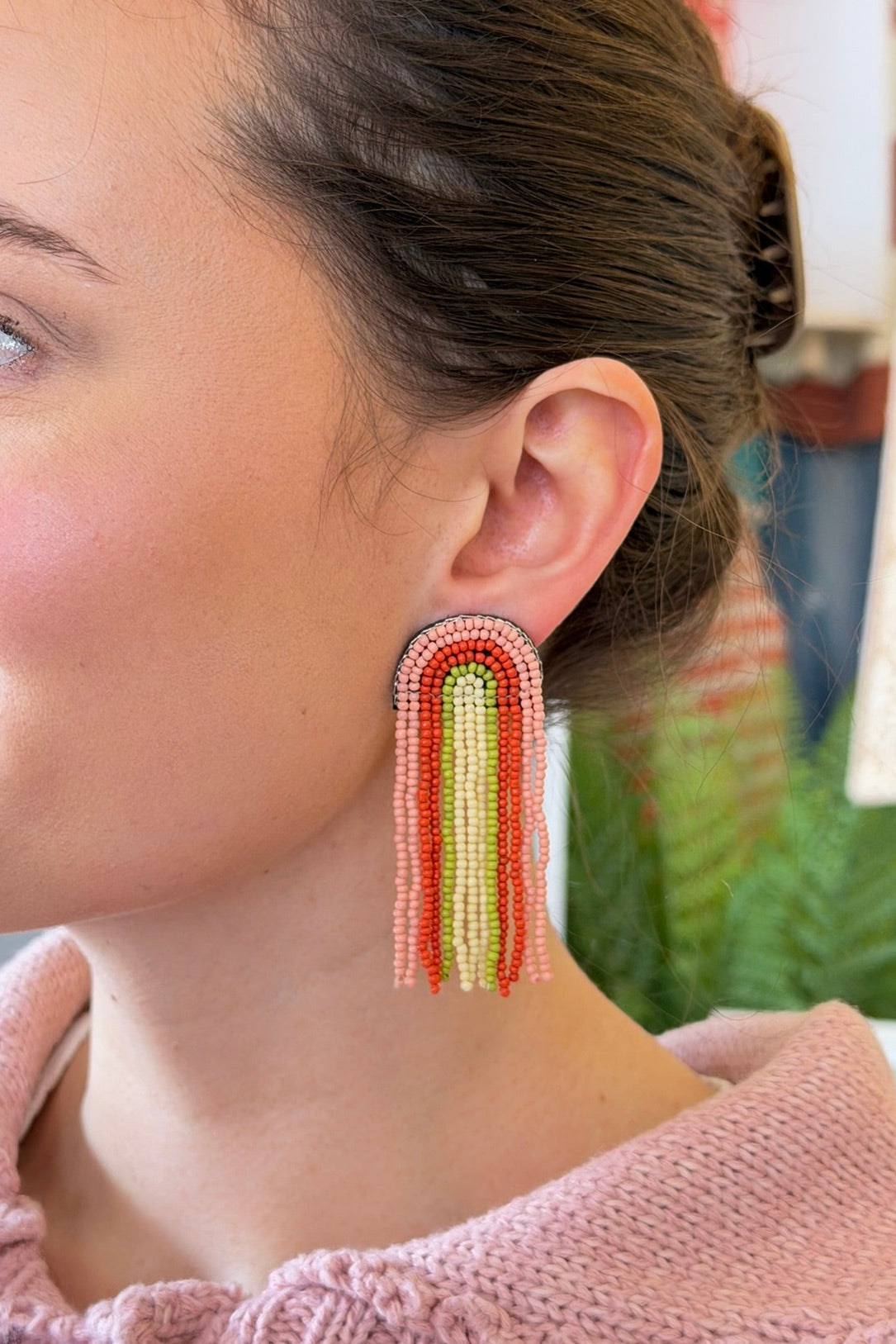 Beaded Rainbow Earrings - Pink