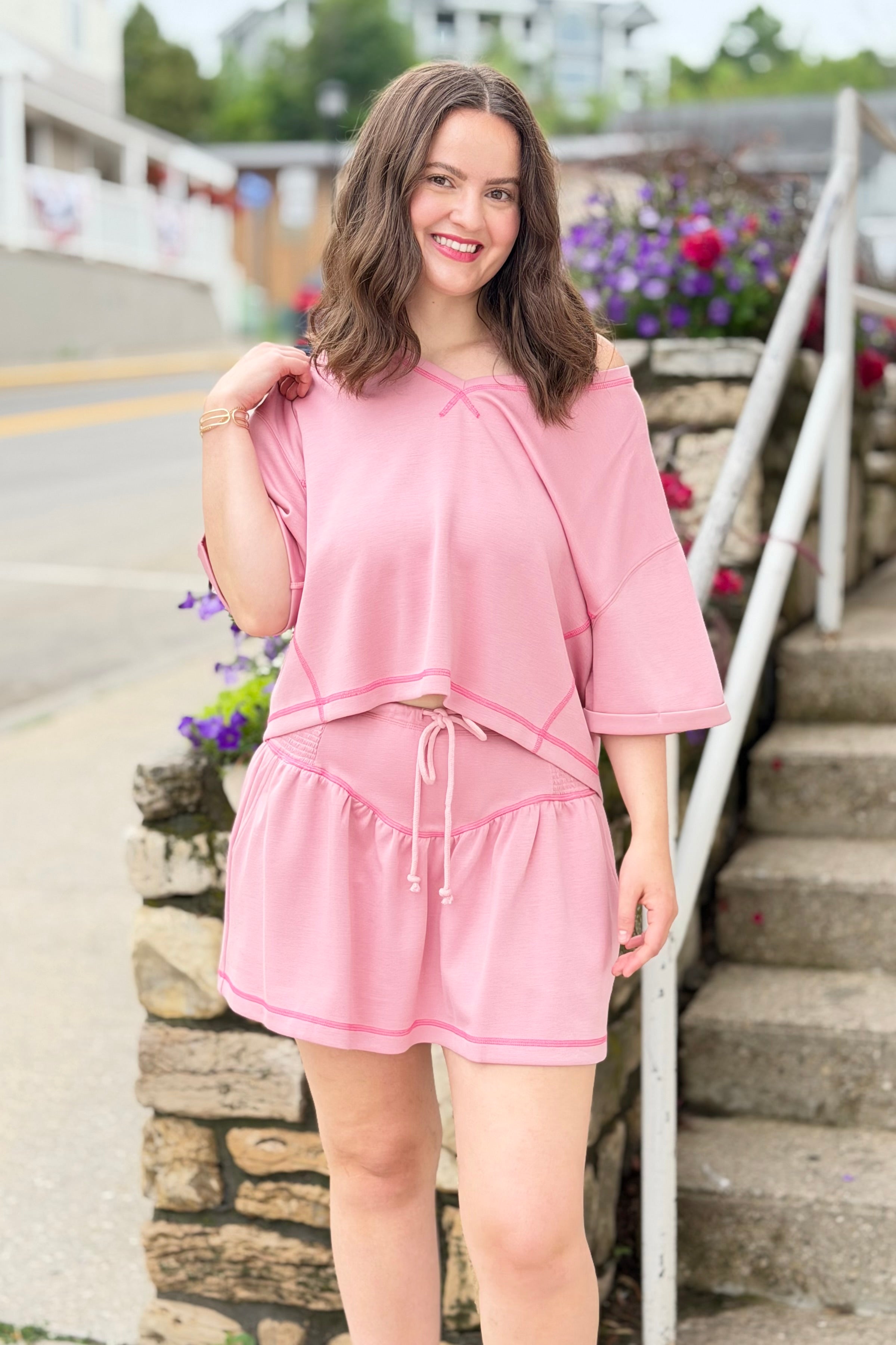 Soft Knit V-Neck Top - Light Pink