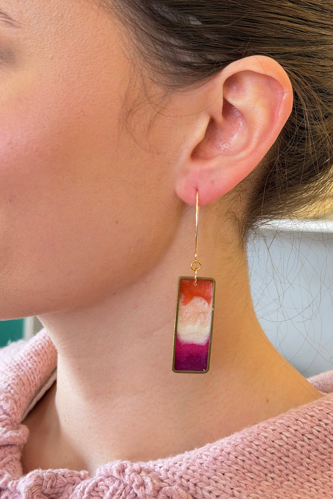 Orange Pink Resin Earrings