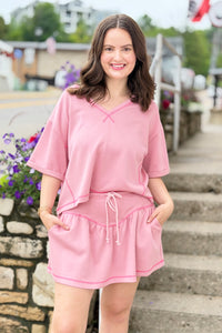 Soft Knit V-Neck Top - Light Pink