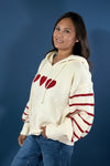 Heart Striped Sweater With Hoodie - Ivory