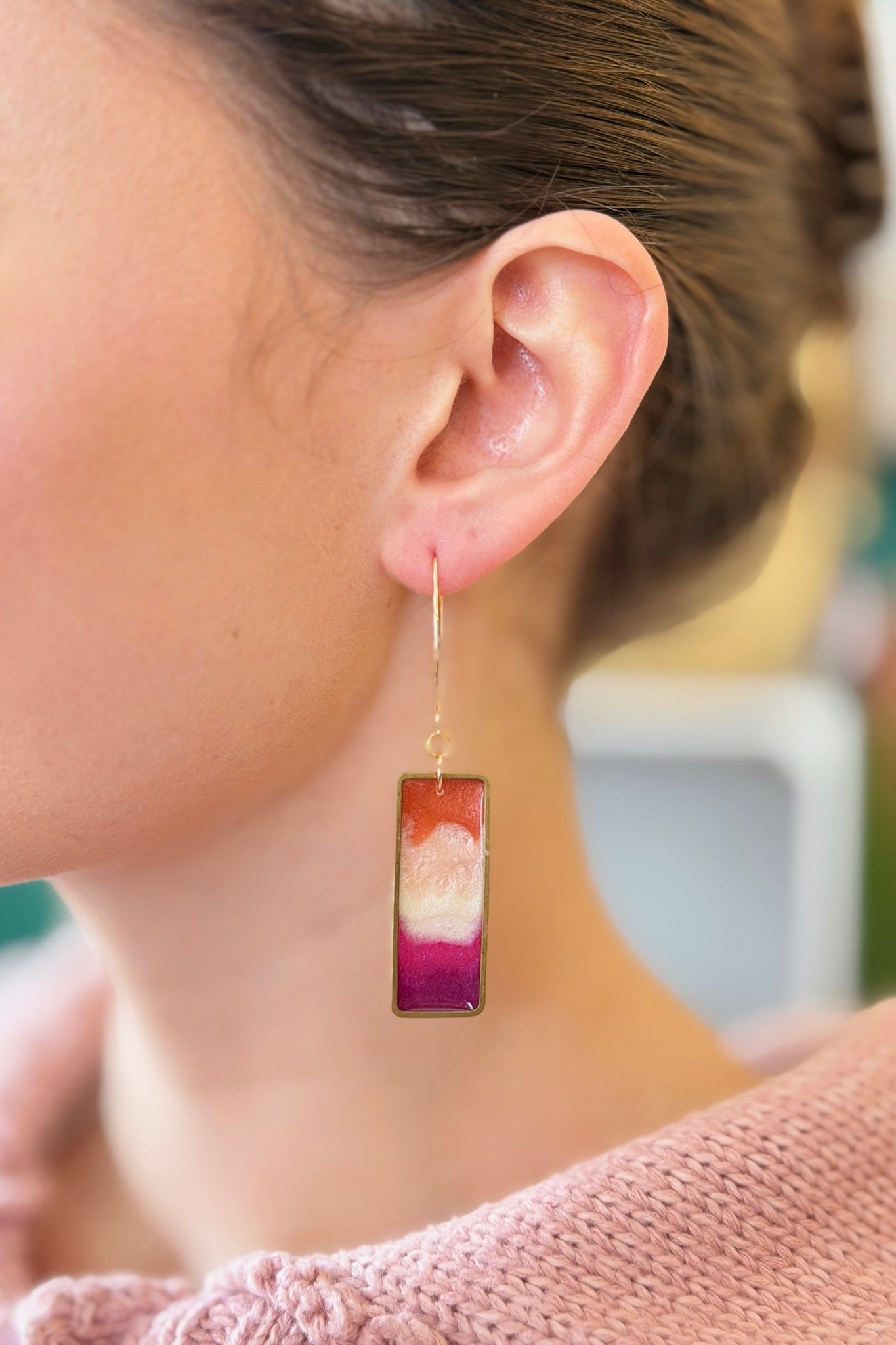 Orange Pink Resin Earrings