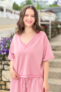 Soft Knit V-Neck Top - Light Pink