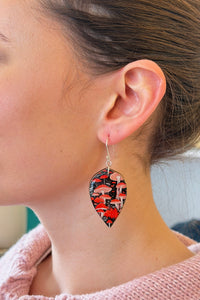 Retro Mushroom Patch Large Leaf Earrings