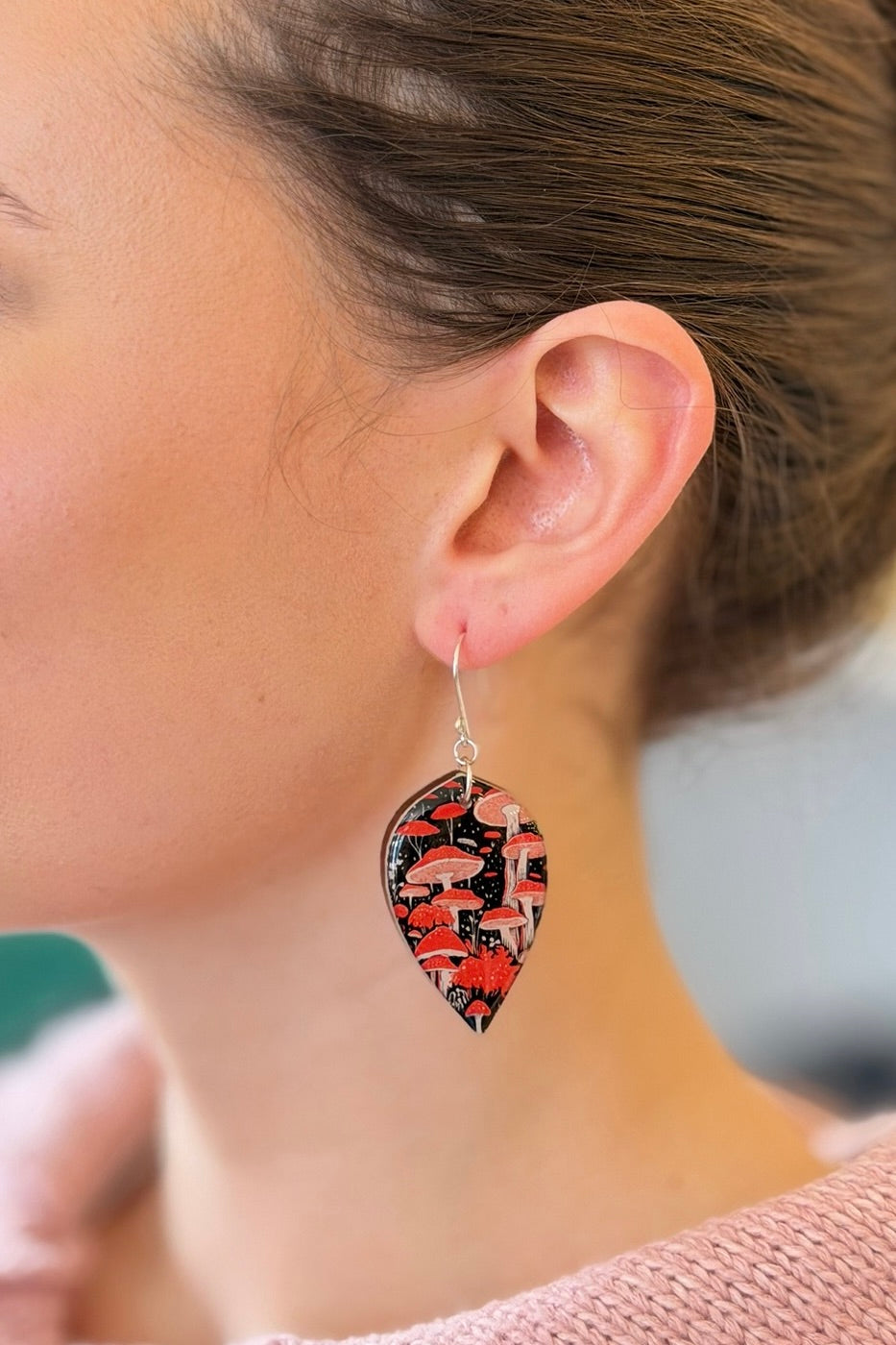 Retro Mushroom Patch Large Leaf Earrings