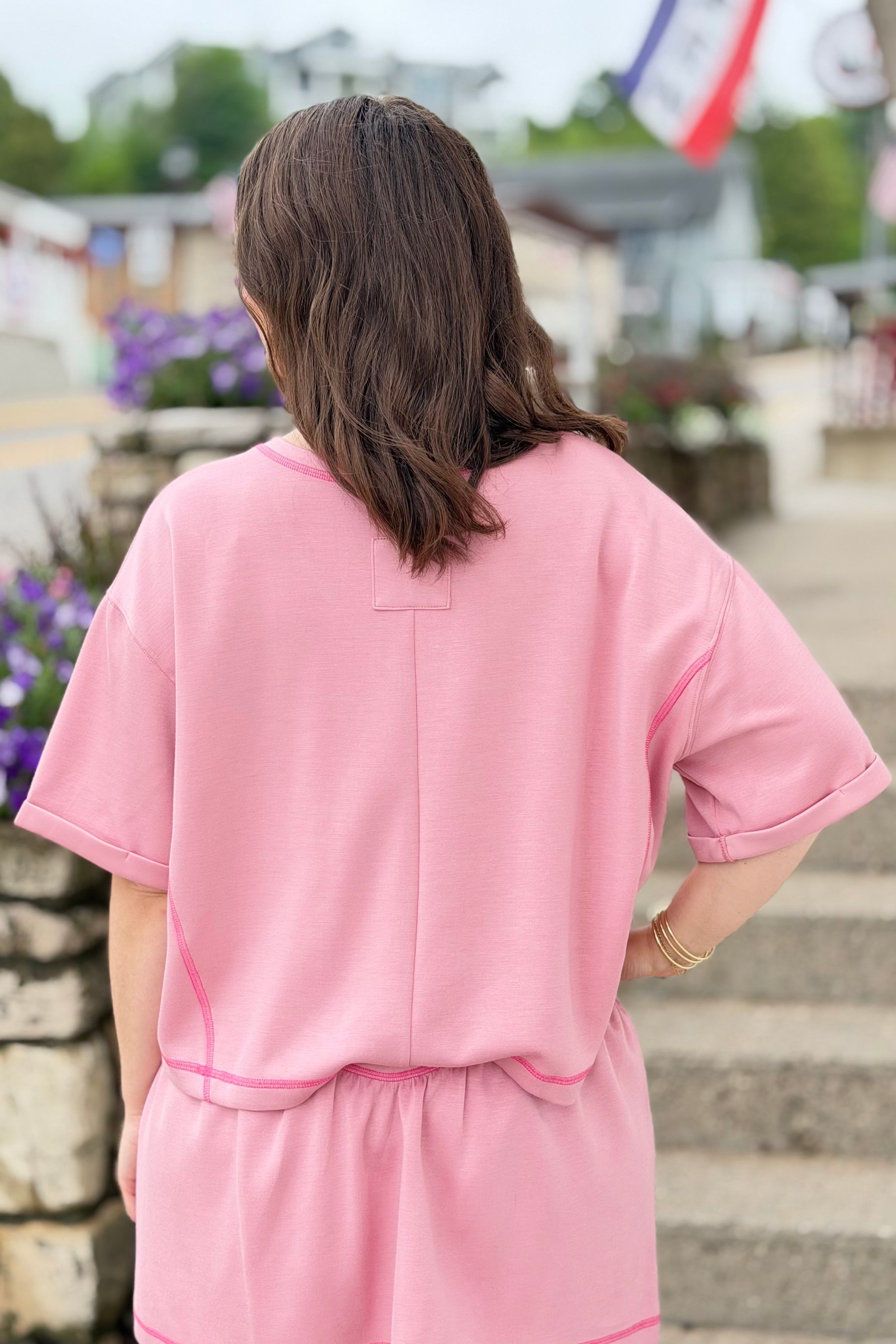Soft Knit V-Neck Top - Light Pink