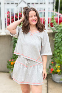 Soft Knit V-Neck Top - Heather Grey