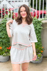 Soft Knit V-Neck Top - Heather Grey