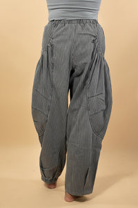 Striped Denim Barrel Pants - Grey Denim