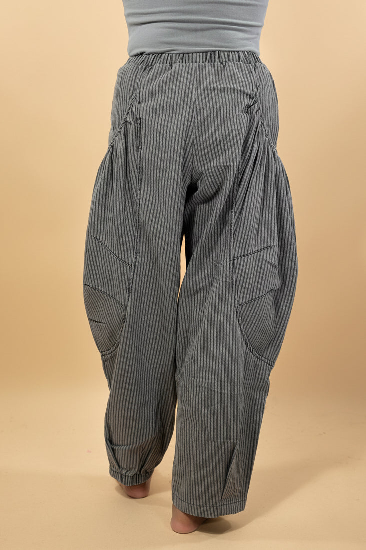 Striped Denim Barrel Pants - Grey Denim