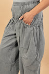 Striped Denim Barrel Pants - Grey Denim