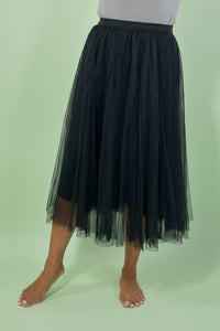 Mesh Tulle A-Line Skirt - Black