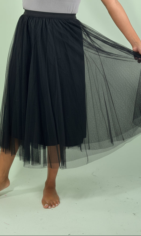 Mesh Tulle A-Line Skirt - Black