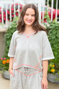 Soft Knit V-Neck Top - Heather Grey