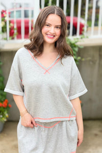 Soft Knit V-Neck Top - Heather Grey