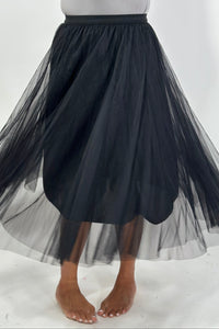 Mesh Tulle A-Line Skirt - Black