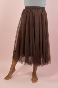Mesh Tulle A-Line Skirt - Dark Coffee