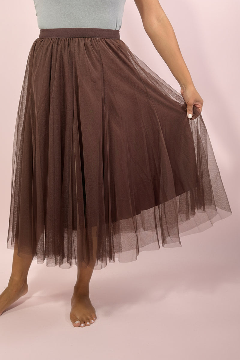 Mesh Tulle A-Line Skirt - Dark Coffee