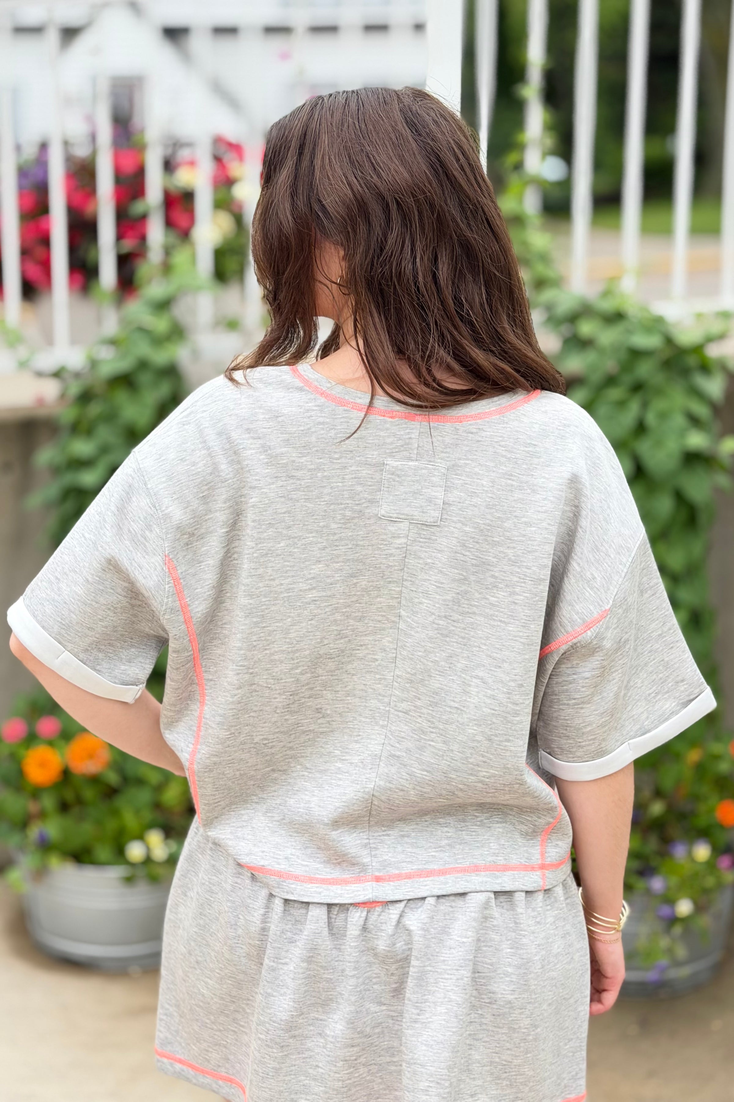 Soft Knit V-Neck Top - Heather Grey