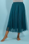 Mesh Tulle A-Line Skirt - Dark Green