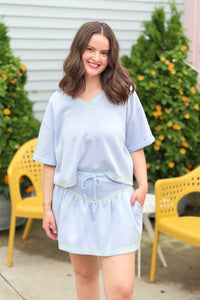 Soft Knit V-Neck Top - Light Blue