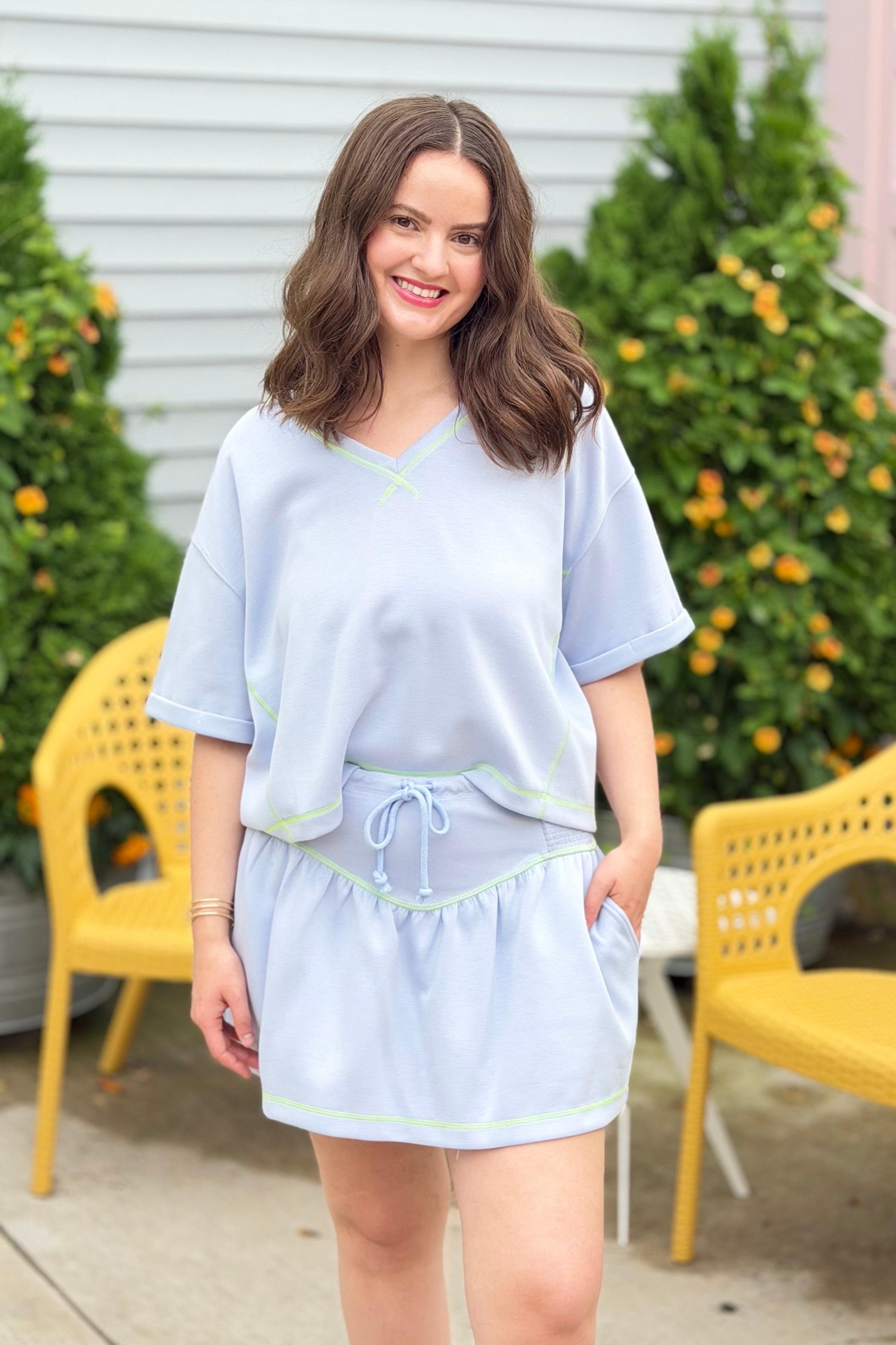 Soft Knit V-Neck Top - Light Blue