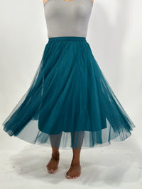 Mesh Tulle A-Line Skirt - Dark Green