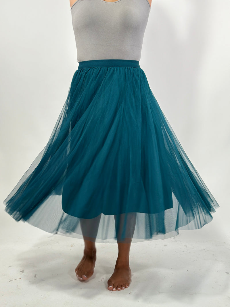 Mesh Tulle A-Line Skirt - Dark Green