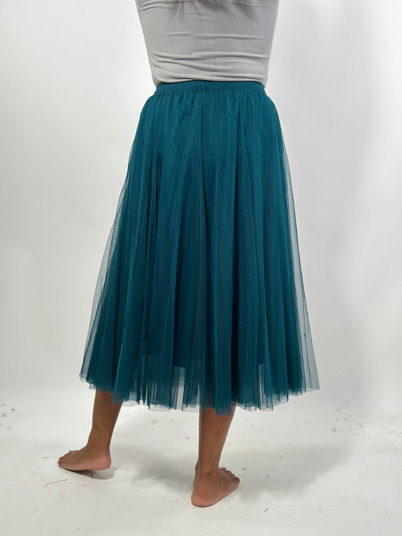 Mesh Tulle A-Line Skirt - Dark Green