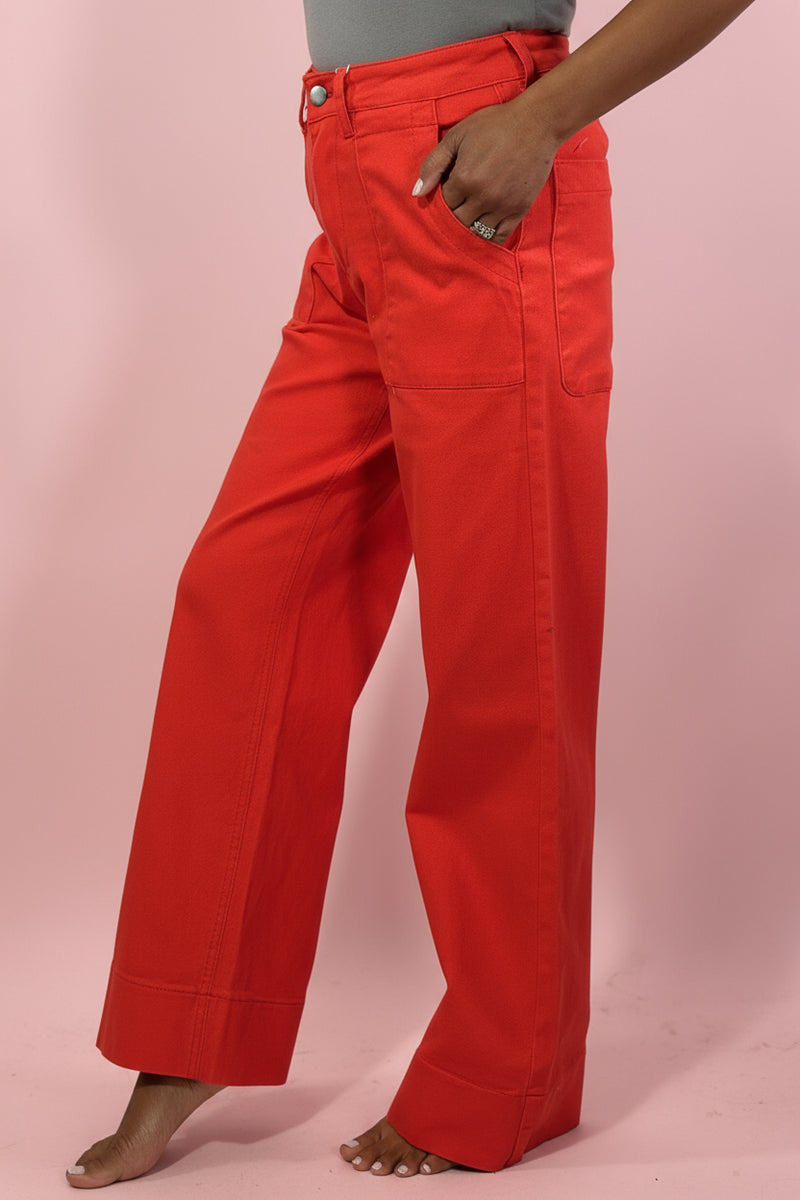 Orange Wide-Leg Straight Jeans