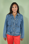 Scallop Trim Collar Denim Jacket - Dark Blue