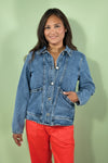 Scallop Trim Collar Denim Jacket - Dark Blue