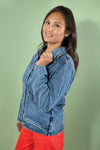 Scallop Trim Collar Denim Jacket - Dark Blue