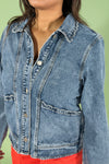 Scallop Trim Collar Denim Jacket - Dark Blue