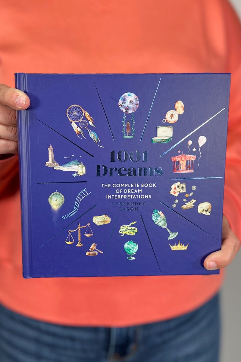 Small blue hardcover book titled “1001 Dreams”.