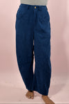 Rivet Corduroy Straight Trousers - Blue