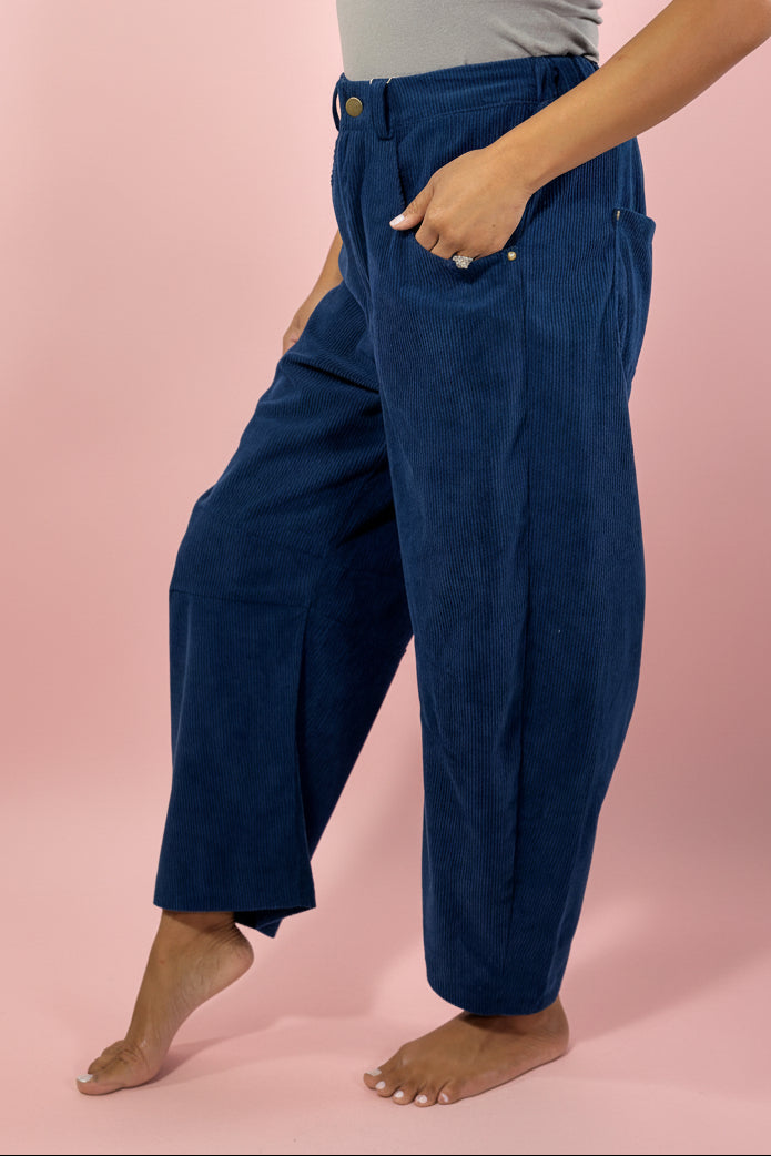 Rivet Corduroy Straight Trousers - Blue